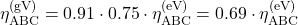 \eta^\text{(gV)}_\text{ABC}=0.91\cdot{0.75}\cdot\eta^\text{(eV)}_\text{ABC}=0.69\cdot\eta^\text{(eV)}_\text{ABC}