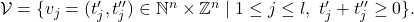  \mathcal{V} = \{ v_j = (t'_j, t''_j) \in \mathbb{N}^n \times \mathbb{Z}^n \mid 1 \le j \le l,\ t'_j + t''_j \ge 0 \}. 