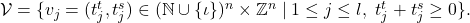  \mathcal{V} = \{ v_j = (t_j^t, t_j^s) \in (\mathbb{N} \cup \{\iota\})^n \times \mathbb{Z}^n \mid 1 \le j \le l,\ t_j^t + t_j^s \ge 0 \}. 